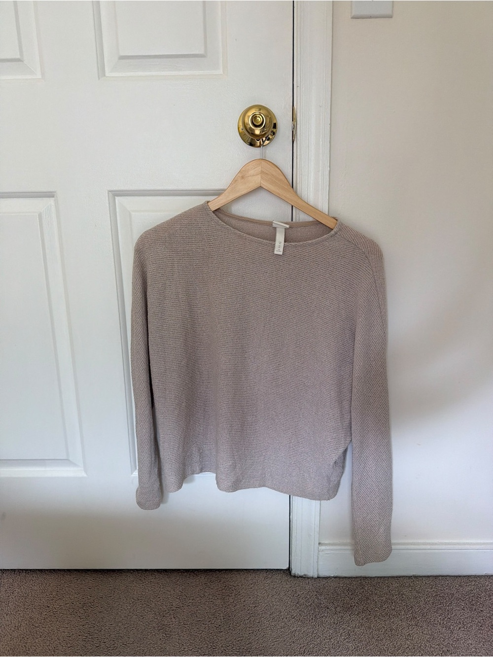 H&M Neutral Taupe Lightweight Knit Long-Sleeve Top